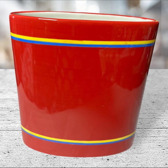 FTD Planter Flower Vase Red With Blue And Yellow Stripes - Picture 1 of 6